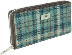 Dames Portemonnee Staffa Licht Blauw en Creme (Duck Egg and Cream) - Harris Tweed - muntvak met rits - Glen Appin of Scotland