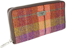 Dames Portemonnee Staffa Oranje en Paars (Peach and Purple) - Harris Tweed - muntvak met rits - Glen Appin of Scotland