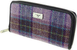 Dames Portemonnee Staffa Paars met Roze - Harris Tweed - muntvak met rits - Glen Appin of Scotland