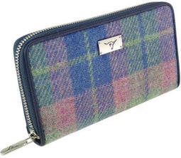 Dames Portemonnee Staffa Zacht Blauw met Roze - Harris Tweed - muntvak met rits - Glen Appin of Scotland