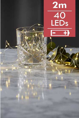 Dauwdruppel "Original"- 200cm -40 leds -lichtkleur: Warm Wit -Werkt op batterijen -Met timer functie -Kerstdecoratie
