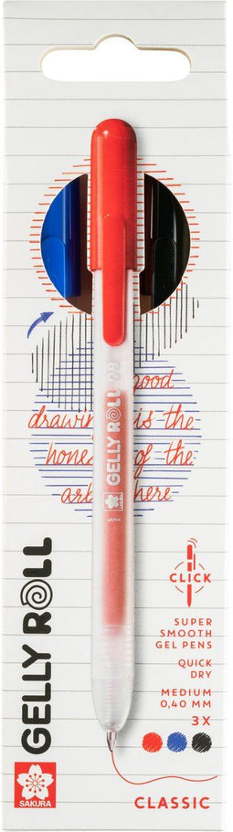 Sakura Gelly Roll - Gelpen met klikfunctie - Set van 3 (Rood-Blauw-Zwart)