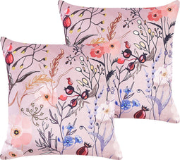 ANEMONES - Sierkussen set van 2 - Pastelroze - 45 x 45 cm - Fluweel