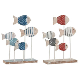 Decoratieve figuren Home ESPRIT Blauw Wit Rood Vissen 17 x 6 x 25 cm (2 Stuks)