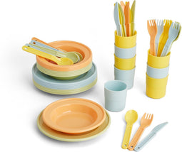 Viking Toys Ecoline - Eetset - 24-Delige Set van Borden Kommen Bekers Lepels Messen en Vorken - Blauw Geel Oranje Groen