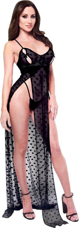Baci - Mesh Gown & Gstring Maxi jurk en string set - S/M - Zwart