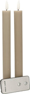 Anna's Collection - LED dinerkaarsen - 2x - ribbel - taupe - 23 cm (2 stuks)