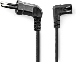 Nedis Stroomkabel | Euro Male | IEC-320-C7 | Gehoekt | Links Gehoekt | Vernikkeld | 3.00 m | 3.00 m | Plat | PVC | Zwart | Polybag