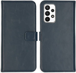 Selencia Hoesje Geschikt voor Samsung Galaxy A23 (5G) Hoesje Met Pasjeshouder - Selencia Echt Lederen Bookcase - Blauw
