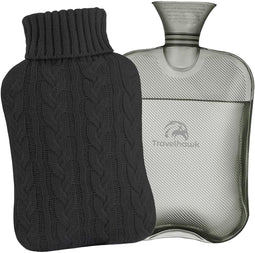 Travelhawk Kruik XL - Warmwaterkruik - 2 Liter - Zachte Wol Hoes - Zwart