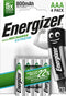 Energizer ENR Recharge Extreme 800 AAA BP4 - Oplaadbare batterij - Vervangt tot 600 alkaline - Zilver