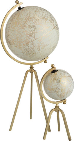 J-Line wereldbol Tripod - ijzer/kunststof - goud/wit - small