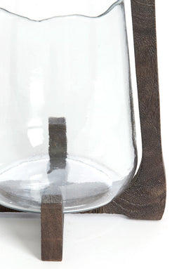 Light&living Windlicht Ø21,5x35 cm ANOSY glas helder+hout mat d bruin