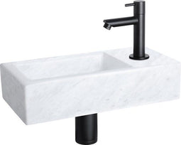 Differnz Helios - fonteinset - 37.5x18.5x9.5cm - 1 kraangat - Recht matte zwarte kraan - Mineraalsteen Marmer