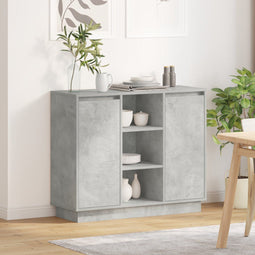 vidaXL - Dressoir - met - LED - Betongrijs - 90x32x75 - cm - Gelaagd - Hout
