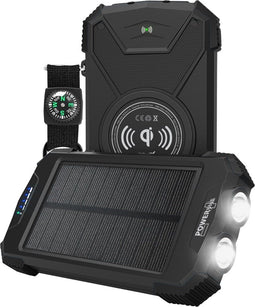 POWERplus Beluga Solar Powerbank 2 LED Zaklamp | 10.000 mAh powerbank met Qi draadloze lader en USB 2.0 en Type C uitgang