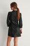 Na-kd - PU mini-jurk met pofmouwen - Zwart - Maat EU 34