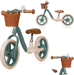 Lionelo Alex Plus - Loopfiets - 12” Lekvrije Banden - Verstelbaar Zadel (30-35 cm) & Stuur (52-58 cm) - Antisliphandvatten - Mandje & Bel - Kleur Groen