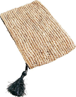 De Raffia Clutch met ritssluiting - Naturel Zwart - L