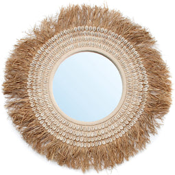 De Raffia Cowrie Spiegel - Naturel Wit