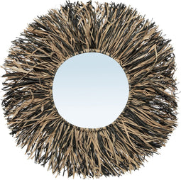De Raffia Fringe Spiegel - Naturel Zwart - S
