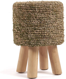 De raffia kruk met vlechtwerk - junglegroen