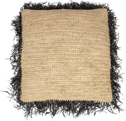De Raffia Kussenhoes Vierkant - Naturel Zwart - 60x60