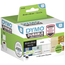 DYMO originele Duurzame LabelWriter labels | 25 mm x 25 mm | Witte Poly | 2 rollen met elk 850 labels (1700 zelfklevende etiketten) | Stevige labels voor de LabelWriter labelprinters