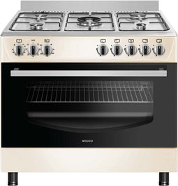 Wiggo WO-E905R - Gasfornuis - 5 Kookzones - 7 Ovenstanden - Wokbrander - Timer - Créme Rvs