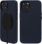 DECODED Back Cover - iPhone 14 Plus - Hoogwaardig Europees Leer - Hoesje met Metalen Knoppen - Magnetische Technologie van Apple - Donker Blauw