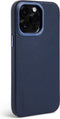 DECODED Back Cover - iPhone 14 Pro - Hoogwaardig Europees Leer - Hoesje met Metalen Knoppen - Magnetische Technologie van Apple - Navy
