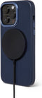 DECODED Back Cover - iPhone 14 Pro - Hoogwaardig Europees Leer - Hoesje met Metalen Knoppen - Magnetische Technologie van Apple - Navy