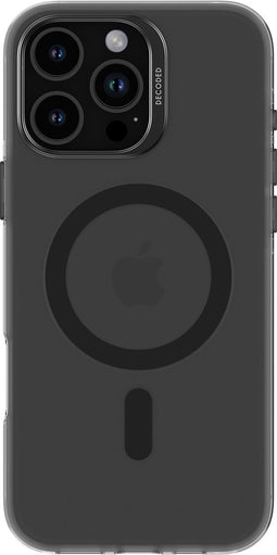 DECODED Clear Frosted Hoesje voor iPhone 16 Pro Max – Anti-Yellowing - 100% Gerecycleerd Materiaal – Geschikt voor MagSafe - Doorzichtig Hoesje – Zwart
