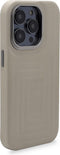 DECODED Embossed Back Cover - iPhone 14 Pro Max - Hoogwaardig Europees Leer - Hoesje met Metalen Knoppen - Magnetische Technologie van Apple - Beige, Grijs