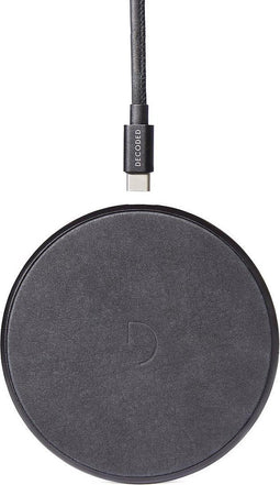 DECODED FastPad Wireless Charger – Qi draadloze lader – Metalen Disc + leren pad - 10W / 7,5W output – incl. USB-C Kabel - Zwart / Zwart
