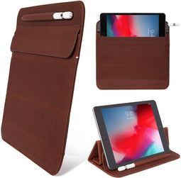 DECODED Foldable Sleeve geschikt voor iPad Mini, Samsung Tab S7/ S8 en Fire 7 - Hoogwaardig Europees Leer, Tablethoes tot 7.9" - Bruin