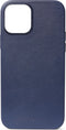 DECODED Leren Back Cover - iPhone 12 / 12 Pro - Hoogwaardig Europees Leer - Hoesje met Metalen Knoppen - Magnetische Technologie van Apple - Donker Blauw