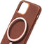 DECODED Leren Back Cover - iPhone 12 Mini - Hoogwaardig Europees Leer - Hoesje met Metalen Knoppen - Magnetische Technologie van Apple - Bruin