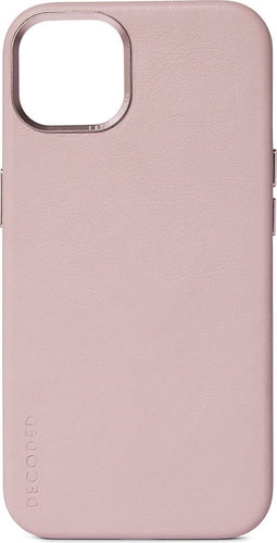 DECODED Leren Back Cover - iPhone 13 - Hoogwaardig Europees Leer - Hoesje met Metalen Knoppen - Magnetische Technologie van Apple - Roze