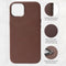 DECODED Leren Back Cover - iPhone 13 - Hoogwaardig Europees Leer - Hoesje met Metalen Knoppen - Magnetische Technologie van Apple - Bruin