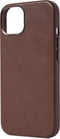 DECODED Leren Back Cover - iPhone 13 Mini - Hoogwaardig Europees Leer - Hoesje met Metalen Knoppen - Magnetische Technologie van Apple - Bruin