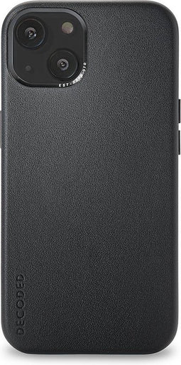 DECODED Leren Back Cover - iPhone 13 Mini - Hoogwaardig Europees Leer - Hoesje met Metalen Knoppen - Magnetische Technologie van Apple - Zwart