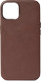 DECODED Leren Back Cover - iPhone 13 Mini - Hoogwaardig Europees Leer - Hoesje met Metalen Knoppen - Magnetische Technologie van Apple - Bruin