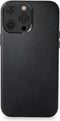 DECODED Leren Back Cover - iPhone 13 Pro - Hoogwaardig Europees Leer - Hoesje met Metalen Knoppen - Magnetische Technologie van Apple - Zwart