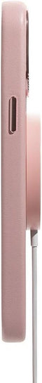 DECODED Leren Back Cover - iPhone 13 Pro - Hoogwaardig Europees Leer - Hoesje met Metalen Knoppen - Magnetische Technologie van Apple - Roze