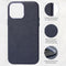 DECODED Leren Back Cover - iPhone 13 Pro Max - Hoogwaardig Europees Leer - Hoesje met Metalen Knoppen - Magnetische Technologie van Apple - Donker Blauw