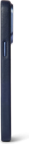 DECODED Leren Back Cover - iPhone 14 Pro Max - Hoogwaardig Europees Leer - Hoesje met Metalen Knoppen - Magnetische Technologie van Apple - Navy