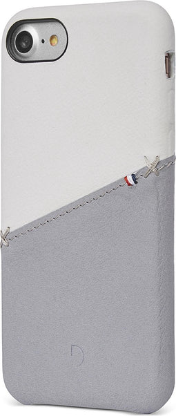 DECODED Leren Back Cover - iPhone SE / 6 / 6s / 7 / 8 - Hoesje met Pasjeshouder - Hoogwaardig Europees Leer - Grijs, Wit