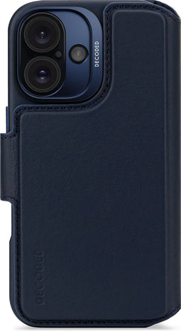 DECODED Leren Detachable Wallet Case voor iPhone 16 - 2-in-1 Magnetisch Afneembaar Hoesje met Pasjeshouder - Premium ECCO Leer - Geschikt voor MagSafe - Navy Blauw