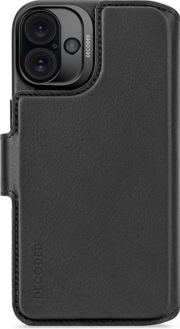 DECODED Leren Detachable Wallet Case voor iPhone 16 Plus - 2-in-1 Magnetisch Afneembaar Hoesje met Pasjeshouder - Premium ECCO Leer - Geschikt voor MagSafe - Zwart